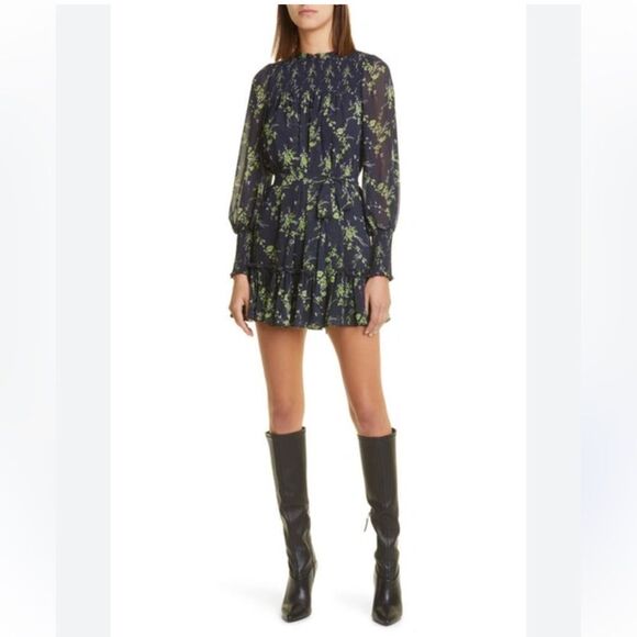 Cinq A Sept Raven Ruffle Tie Waist Long Sleeve Minidress Dress 12 NWT $395 - Picture 2 of 6